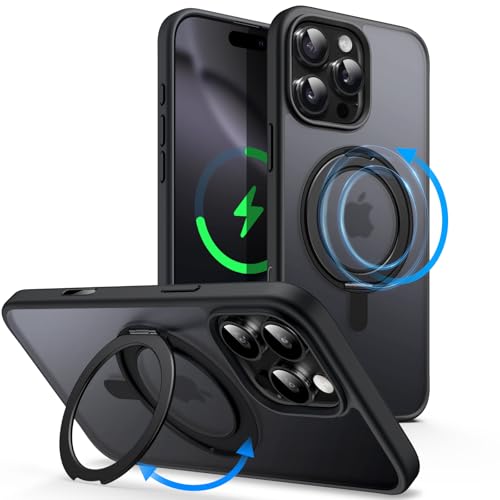 JETech 360 Degree Rotatable Ring Case for iPhone 16 Pro Max 6.9-Inch with Camera Control Button Compatible with MagSafe Slim Shockproof Phone Cover with Stand & Ring Holder (Black Titanium)