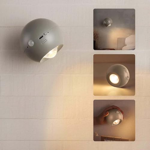 AoLa Lámpara de Pared Recargable con Detector de Movimiento, Luz de Pared LED Regulable con Interruptor táctil Lámpara de Pared inalámbrica Recargable por USB Luz de Noche magnética giratoria 360
