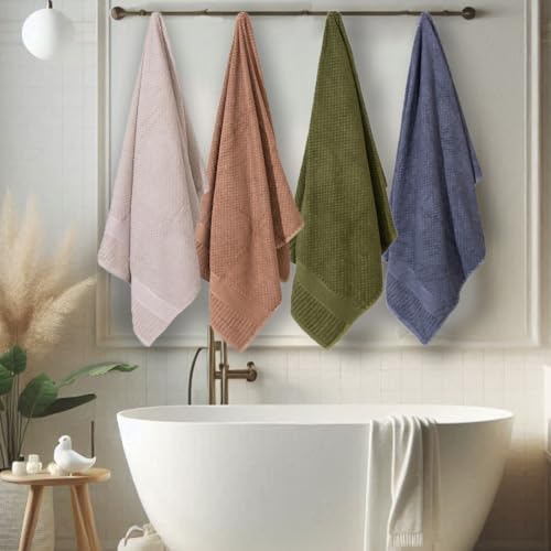 Image of Mush Hearth & Haven Bamboo Towels for Bath Large Size | 450 GSM Bamboo Bath Towel for Men & Women | Soft, Highly Absorbent & Quick Dry | Pack of 4, 70 X 140 cms (Assorted 3)