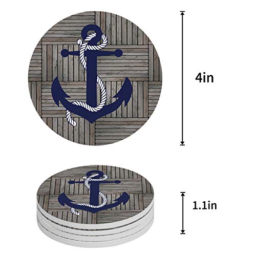 Ceramic Coasters Set Of 4, Vintage Retro Nautical Anchor Navy Absorbent Stone Drink Coaster With Non-Slip Cork Back And No Holder For Cups #TOP1