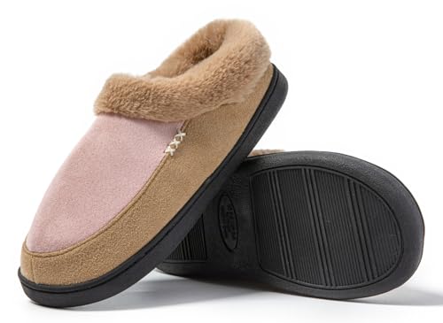 Two-Tone Memory Foam Fuzzy House Slippers for Women Indoor and Outdoor Slip on Shoes for Men