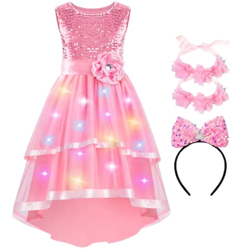 Girls Sequin Flower Dress - Birthday Party Dresses for Girls Age 3-12 Year Old, High-Low Sleeveless Dresses for Kids