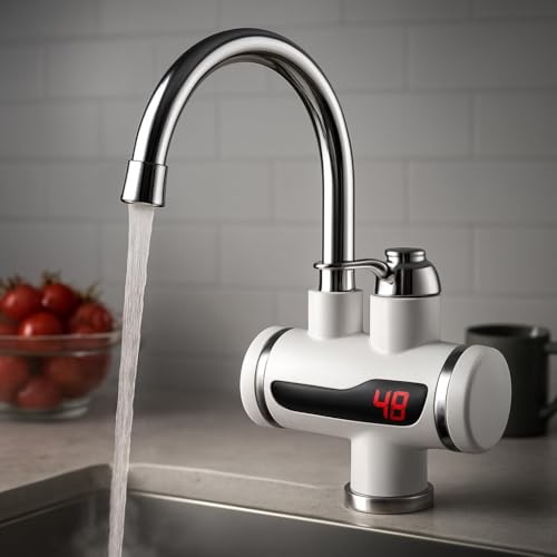 Image of Drumstone Tap Geyser Instant Water Heater | 3000W Fast Heating | Temperature Display | Kitchen & Bathroom Use | Energy Efficient | Safe Auto Cut-off | Easy Installation | Silver