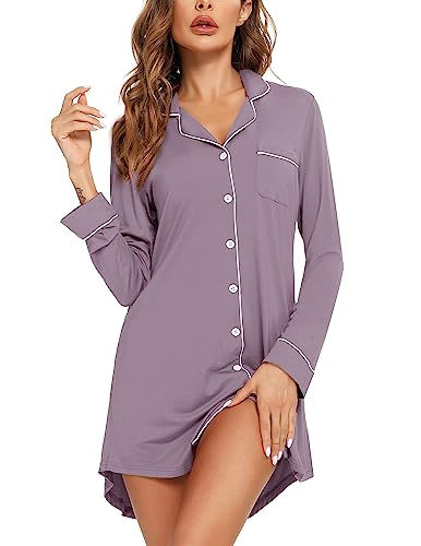 Image of Pjmlifecoco Nightgown for Women Button Down Sleepshirt Short/Long Sleeve Nightdress Soft Modal Sleepwear S-XXL