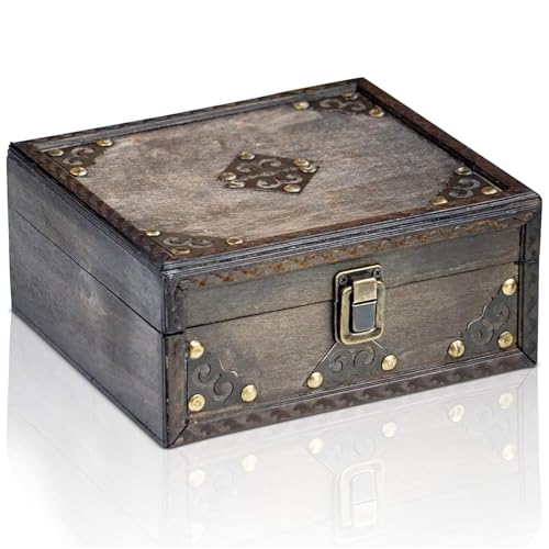 brynnberg - pirate treasure chest storage box - monk 7.9x7.1x3.5 - durable wooden treasure chest with lock - unique handmade decorative wood storage box - vintage wood chest box - the best gift