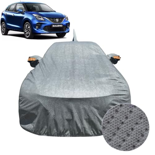 Image of Car Cover For Maruti Suzuki Baleno (2015-2021) | 100% Waterproof Cover with Antenna & REFLECTIVE Mirror Pockets | Dustproof, Scratchproof, Heatproof Baleno Car Cover |Soft Cotton Lining| GREY
