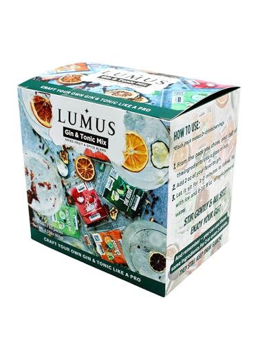 Lumus Gin & Tonic Mix. The Perfect Cocktail Infusion DIY kit Mix. 20+ Gin & Tonic Servings, 5 Delicious Recipes to Enjoy and Share, idealfor Home and Gifts.