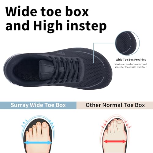 SURRAY Women Wide Toe Box Walking Shoes with Arch Support Tennis Running Sneakers Extra Wide Width Woman Shoe for Plantar Fasciitis Flat Foot Heel Pain Relief US Size 6-112