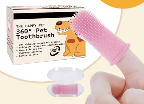 Image of Gomoly Pet Toothbrush, 360 Dog Tooth Cleaning Set, Cat Finger Cover Toot-hbrush for Cleaning Tongue Coating and Tooth Care, Pet Silicone Finger Cover Toothbrush Set of 2 with Case (Pink, Large)