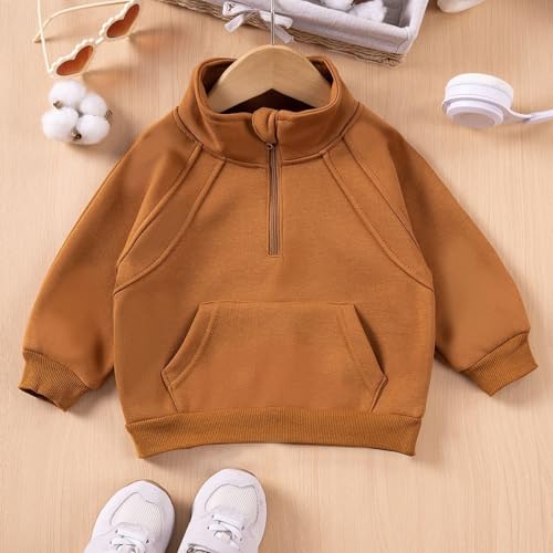 Toddler Girls Boys Fleece Lined Sweatshirts Quarter Zip Stand Collar Long Sleeve Pullover Tops Fall Winter Clothes 1-6Years2