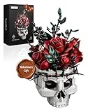 Millionspring-Bausatz für rote Rosensträuße mit Totenkopfvase, rote künstliche Rosen, Geschenke für Sie und Ihn zum Geburtstag, Jahrestag, Valentinstag, Halloween, Weihnachten, Gothic-Heimdekoration