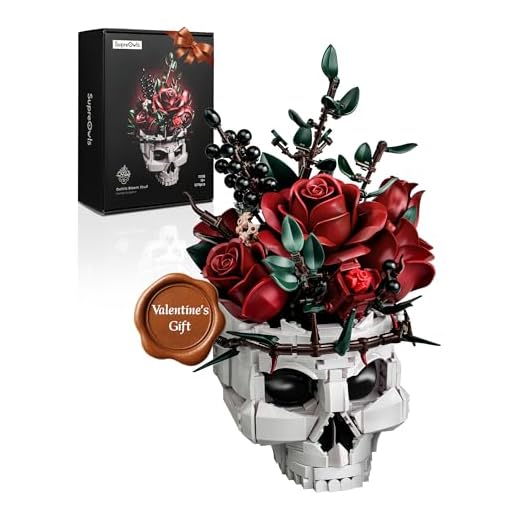 Millionspring-Bausatz für rote Rosensträuße mit Totenkopfvase, rote künstliche Rosen, Geschenke für Sie und Ihn zum Geburtstag, Jahrestag, Valentinstag, Halloween, Weihnachten, Gothic-Heimdekoration