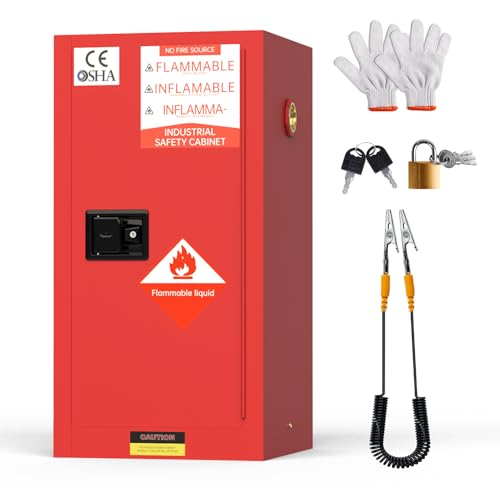 Vohala Flammable Storage Cabinet, 32 Gallon, 18.1" W x 18.1" D x 35.4" H, Double-Wall Steel Fire Cabinet for Chemical Storage 32 Gallon(Red)
