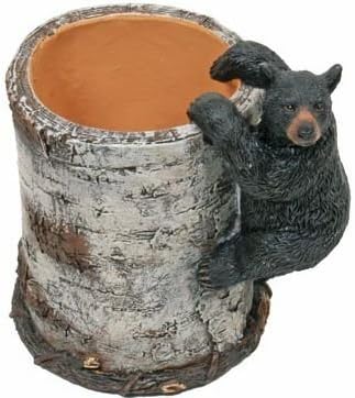 Black Bear Cub Climbing a Birch Pen Pencil Holder Cup, 4.25-inch