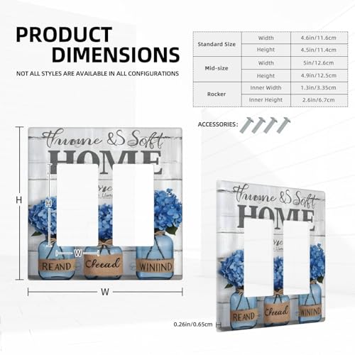 Decorative Outlet Covers Blue Flower Bottles Wood Plank 2 Gang Wall Plate Double Rocker Two Switch Wall Cover Plate Jumbo Dual Gfci Faceplate for Bedroom Decor