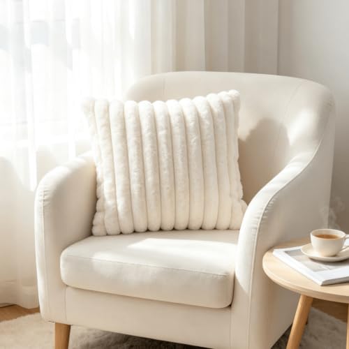 NIULAA Kissenbezug 40x40 Beige Deko Plüschkissen 2er Set – Bild 4