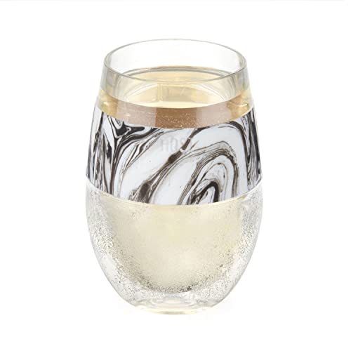 Get Discount Offer HOST Wine Freeze Cooling Cup, Plastic Double Wall Insulated Freezable Drink Chilling Tumbler with Freezing Gel Wine Glasses for Red and White Wine, Set of 1, 8.5 oz, Black Swirl