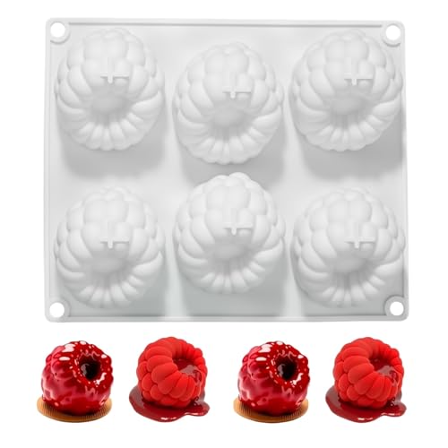 3D Himbeeren Lebensmittelechtem Silikon Backformen Simulation Frucht Backform Wiederverwendbare Kuchenformen Für Kuchen, Schokolade, Gelee, Eiscreme Und Kreative Gebäckherstellung (1 Stück/6 Mulden)