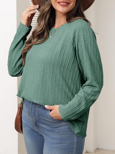 Imily Bela Womens Plus Size Tops Casual Long Sleeve Textured Crewneck Shirts Fall Loose Tunic Top4