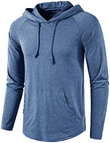 SIR7 Men's Gym Workout Active Long Sleeve Pullover Lightweight Hoodie Casual Hooded Sweatshirts(Light Blue Large)