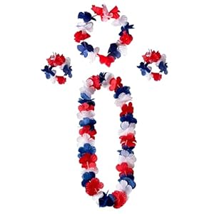 Duoyif Hawaii Blumenkette Set Rot Weiß Blau