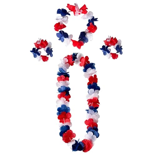 Duoyif Hawaii Blumenkette Set Rot Weiß Blau
