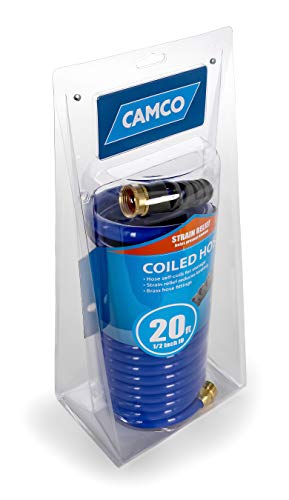 Camco 20’ Coiled Water Hose | Rust Resistant With Brass Fittings | Features A 1/2-Inch Id (41983), Blue #TOP6