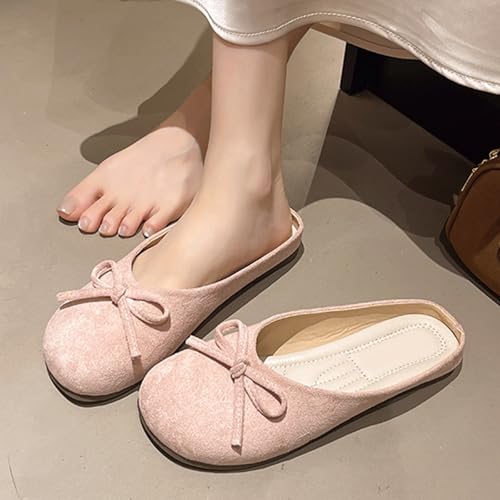 Mules plates élégantes classiques en daim rose décontractées et confortables