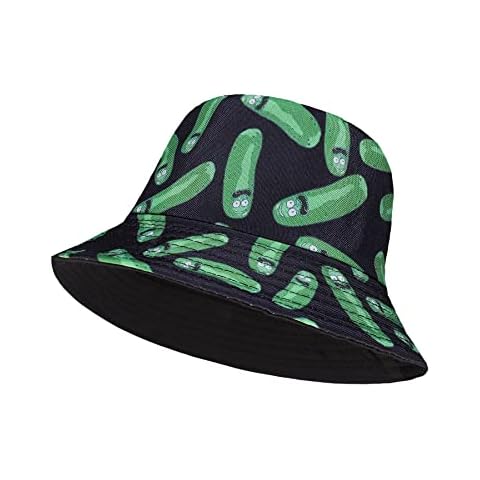 KOLLACHE Unisex Bucket Hat Mens Hats Womens Hats For Women Sun Hat Women Party Hat Fishing Hat Womens Beach Hat Black Hat Men's Bucket Hats Mens Hat Bucket Ladies Hats-Black Pickle Rick-One Size Cover