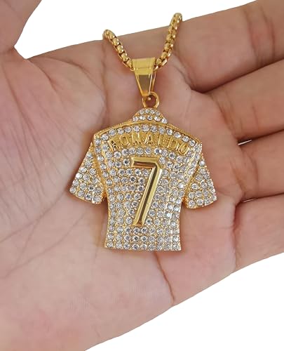 18K Gold-plated | Silvery-plated Soccer Jersey Number 7 Necklace for | No.7 Football Star Necklace for Men Women | Soccer Player Pendant Hip Hop Necklace2