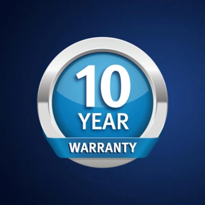 A badge indicating '10 YEAR WARRANTY' for the product.