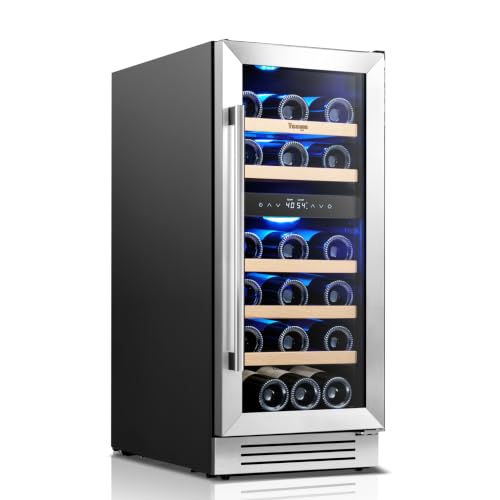 Image of Yeego 15 inch Wine Cooler - 28 Bottle Dual Zone Wine Fridge Glass Door, 40F-65F Freestanding Under Counter & Built-in Wine Refrigerator for Kitchen Hone Bar Office