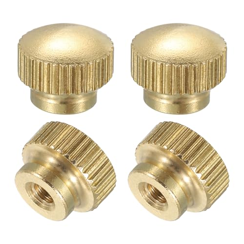 sourcing map Knurled Thumb Nuts, 4Pcs M3 x D10mm x H8mm Brass High Head Blind Hole with Collar High Head Blind Hole Round Knobs Fasteners for 3D Printer Parts, Machine Tools