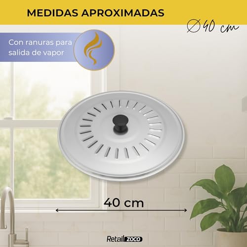 Miniatura 4 de Chefzoco Tapa Para Sartenes Y Ollas, Tapadera Multiusos Sartenes, Tapadera Anti Salpicaduras, Diseño Con Mango Ergonómico, Accesorio De Cocina, Acero Inoxidable, Apta Para 40 Cm