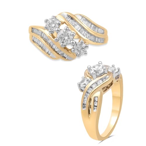 Jewelili 18K Yellow Gold Over Sterling Silver Diamond Accent Ring, Size 7