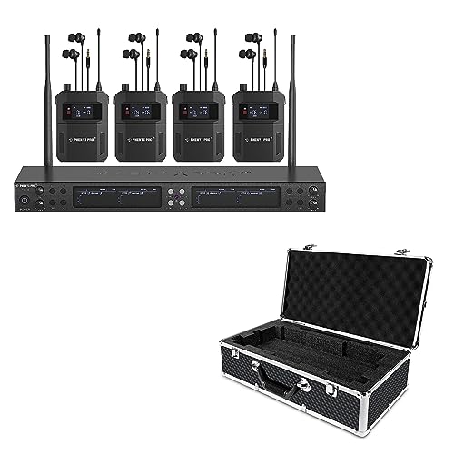 Phenyx Pro Wireless in Ear Monitor System, Quad-Channel Wireless IEM System, Metal IEM w/ 4 Bodypacks, 4x25 UHF Frequencies Bundle with The Large Size Carrying Case