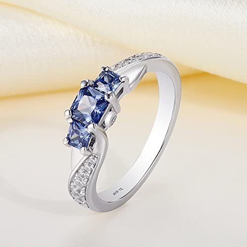 YL Women's Sterling Silver Clear Created Tanzanite 3-stone Princess Cut Wedding Rings for Engagement Jewelry-size84