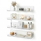 cerbass 4-Pack Clear Acrylic Floating Shelves, Space-Saving Invisible Wall Shelves for Bathroom Kitchen Office Living Room, Modern Decor Set