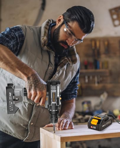 LEEIKOO Cordless Drill, 21V Electric Drill 42N.m with 2.0Ah Battery, Combi Set 10mm Chuck, 2 Speeds, 18+1 Torque, LED Light, 20pcs Drill Set for Garden DIY Project, Grey 6 LEEIKOO Cordless Drill, 21V Electric Drill 42N.m with 2.0Ah Battery, Combi Set 10mm Chuck, 2 Speeds, 18+1 Torque, LED Light, 20pcs Drill Set for Garden DIY Project, Grey - Image 6