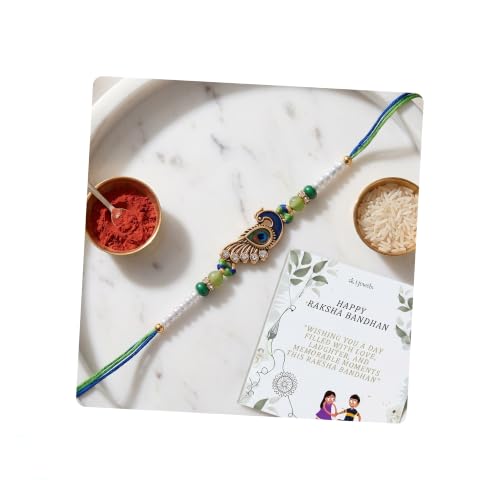 Image of I Jewels Design Rakhi With Roli Chawal & Rakshabandhan Card For Bro /Brother /Bhai