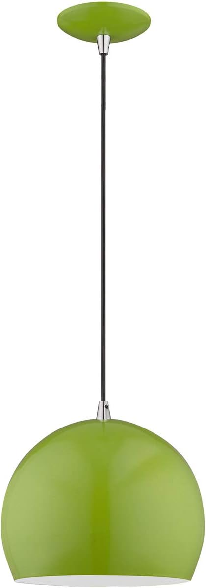 Suреr Bіg Clеаrаnсе! Livex Lighting 41181-78 Metal Shade - 10" One Light Mini Pendant, Shiny Apple Green Finish with Shiny Apple Green Metal/Shiny White Shade