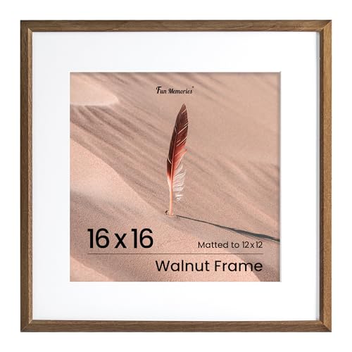 Fun Memories 16x16インチ 写真フレーム - 16x16インチ オークウッドフレーム、16インチx16インチ 写真フレーム 木製 16x16インチ 無垢木製写真フレーム ウォールアート写真やプリント用 (1パック、ウォールナット)