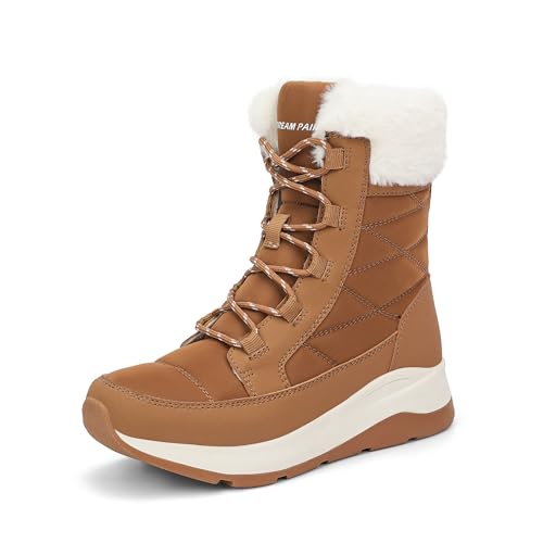 DREAM PAIRS Women's Winter Snow Boots Waterproof Lightweight Warm Faux Fur Lined Insulated Outdoor Ladies Mid-Calf Booties 7 Chestnut