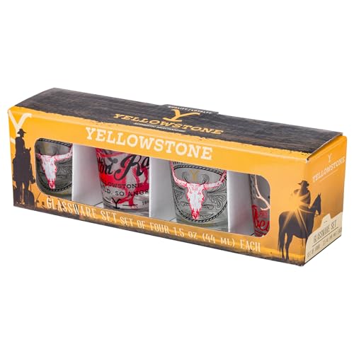 Silver Buffalo Yellowstone Multi Badge 4 peças, conjunto de mini vidro de 42,5 g 4x1