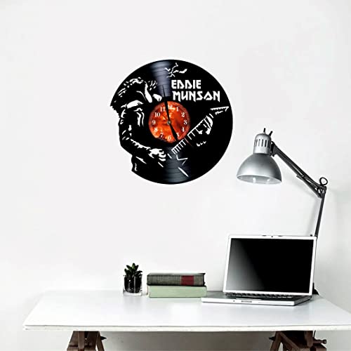 Wall Clock Eddie Munson Club Leader Hellfire Metalhead Guitarist Wall Decor Vinyl Record, Black/White, 12'' (Mgizda-0043) - Image 2