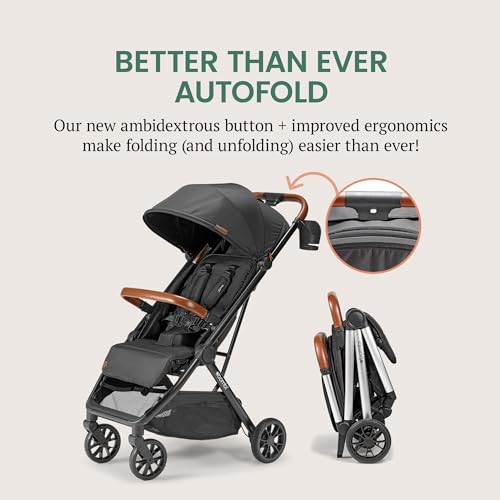 Image of Bombi Bēbee V2 Lightweight Baby Stroller - Premium Vegan Leather, One-Hand Fold, Infinite Recline, Aircraft-Grade Aluminum Frame, XXL Canopy, and Ample Storage Umbrella Stroller - Hickory