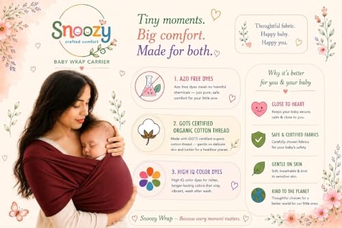 Image of Snoozy Classic Kangaroo Wrap Baby Carrier - Soft Stretchy Cherry Red Sling | Ergonomic lightweight hands-free infant carrier. Ideal for newborn kangaroo mother care and added neck support.