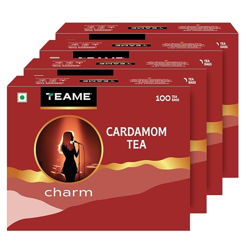 Image of TE-A-ME Charm Cardamom Tea, 100 Tea Bags (Pack of 4) | Elaichi Black Tea Bags 400 pieces