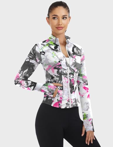 Loovoo Women's Workout Jacket Lightweight Zip Up Athletic Jackets Cropped Slim Fit Running Yoga Tops with Pockets2