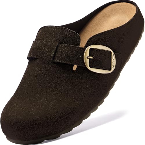 Image of BOSTANTEN Clogs for Women Wide Width Comfortable Suede Mules with Soft Footbed and Arch Support, Cute Slip On Potato Shoes